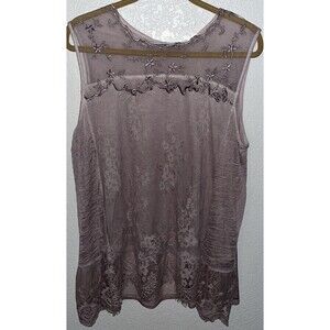 LaBellum By Hillary Scott Top Embroidered Floral Women Sz L Light Plum